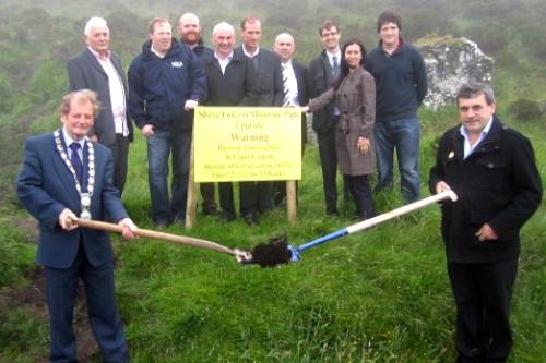 John McArdle, Mayor and Patrick McDonald, Deputy Mayor of Newry and Mourne attended the official commencement of Slieve Gullion Pathway repair works accompanied by local councillors, Assistant Director of District Development, Jonathan McGilly, Ring of Gullion Officer, Darren Rice and Special EU Programmes Body representative Declan McGarrigle. 